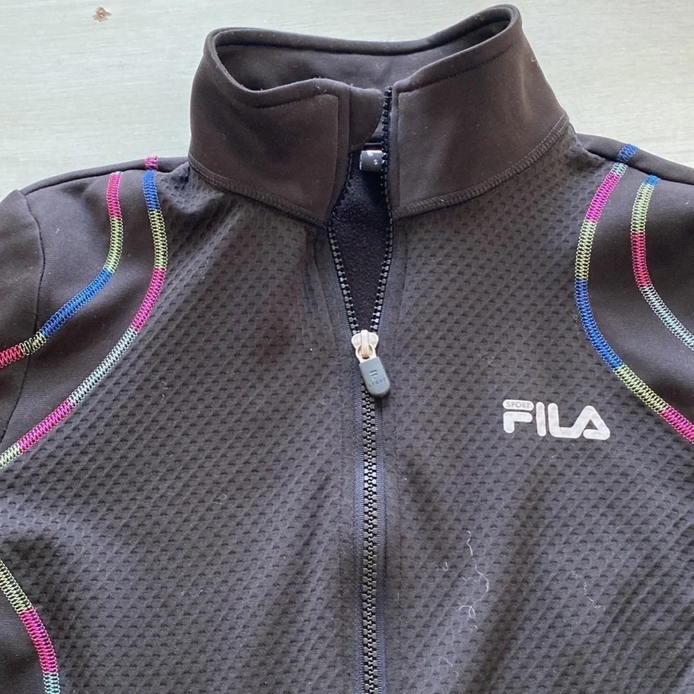 Fila Sport Athletic Track Jacket Full Zip Rainbow Trim Thumb Holes - Picture 2 of 12